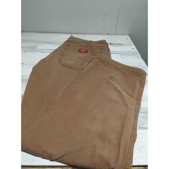 Dickies tan straight leg zip & button front trousers carpenter pants size 31x30 - Picture 1 of 5